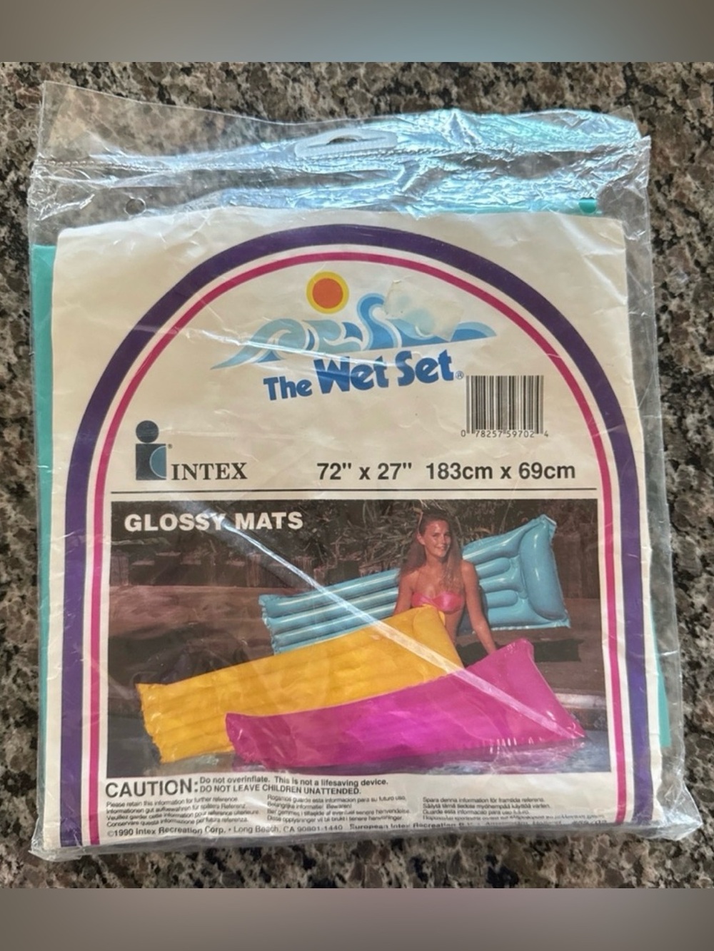 Vintage 1990 Intex The Wet Set Inflatable Glossy Mat 72x27” Turquoise New/Sealed